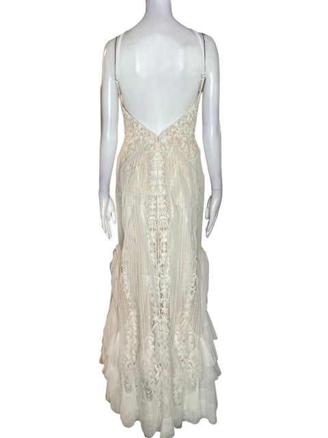 Vestido De Fiesta Bcbg Vuelos Maxi Blanco - Talla 0