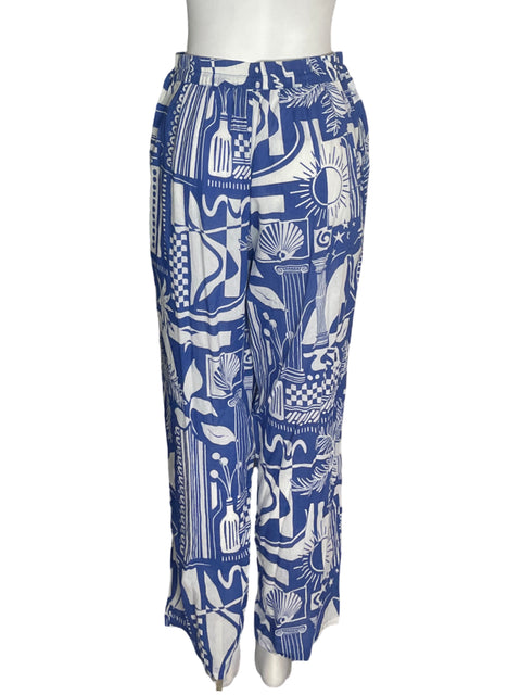 Pantalón Haute Hippie Floral Elastico Azul - Talla M