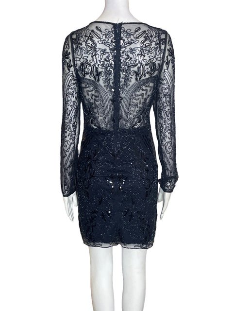 Vestido De Fiesta Minuet Pedreria Manga larga Azul - Talla S