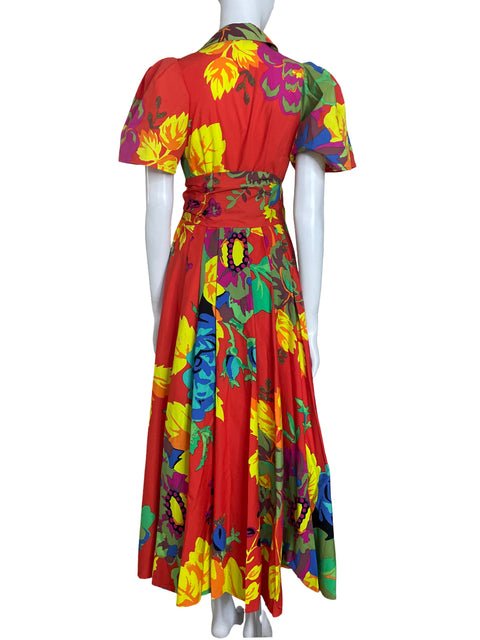 Vestido Christopher John Roger Estampado Floral Maxi Mangas abullonadas Naranja - Talla 0