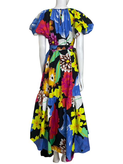 Vestido Christopher John Rogers Maxi Estampado floral Mangas abullonadas Azul - Talla M