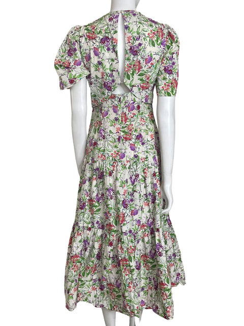 Vestido Zara de Algodón Midi Estampado floral Mangas cortas amplias Verde - Talla M