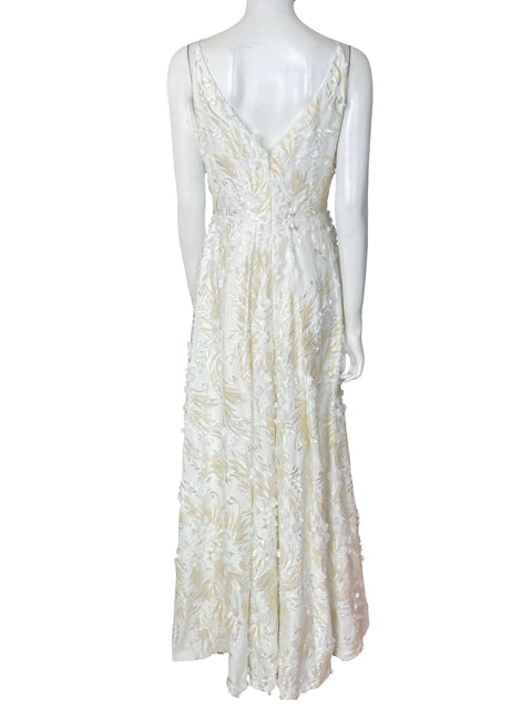 Vestido De Fiesta Calvin Klein Bordado Malla Blanco - Talla S