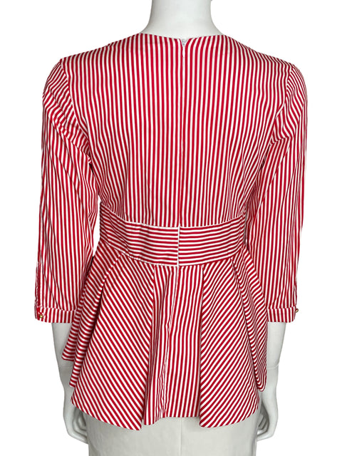 Blusa Studio F de Algodón Cuello v Vuelos Rojo - Talla M