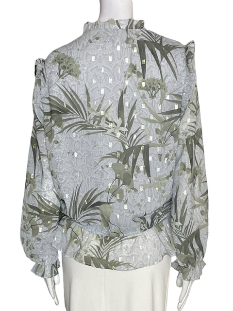 Blusa Ted Baker Estampado Hojas Gris - Talla 4