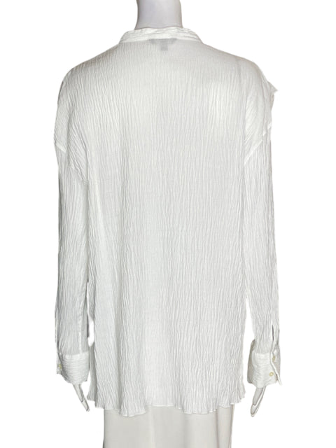 Blusa Massimo Dutti de Lino Ruchas Manga larga Blanco - Talla L