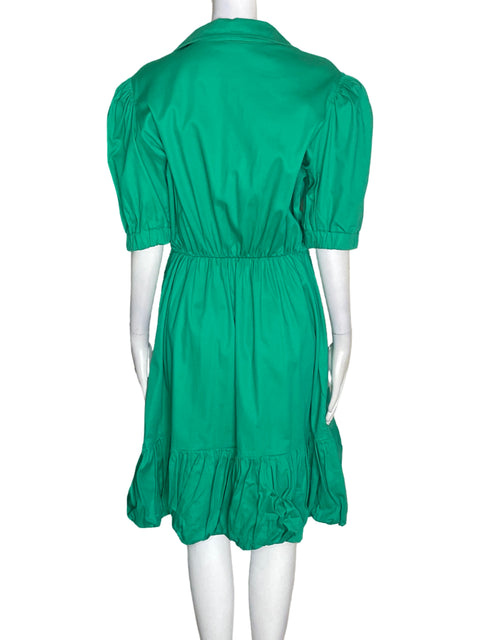 Vestido Simona de Algodón Cuello v Abullonado Verde - Talla XL