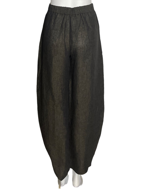 Pantalón Massimo Dutti de Lino Baggy Zipper Marrón - Talla 6