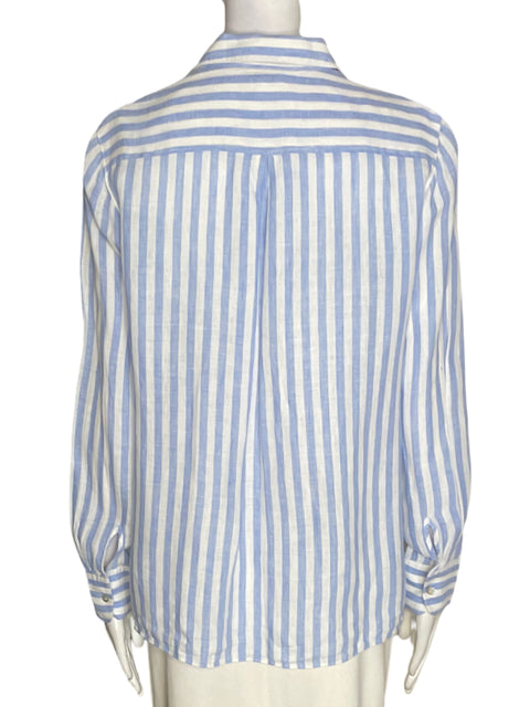 Camisa Massimo Dutti de Lino Rayas Botones Azul - Talla 6