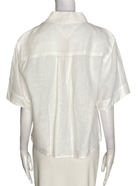 Camisa Tommy Hilfiger de Lino Manga corta Botones Blanco - Talla 4