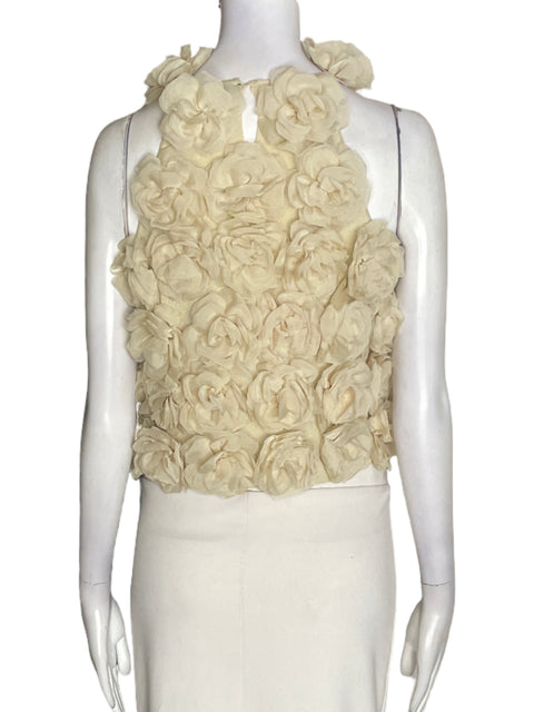 Blusa Zara Apliques Floral Beige - Talla M