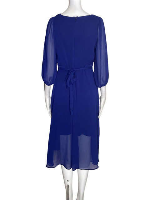 Vestido Dkny Cruzado Abullonado Azul - Talla 10