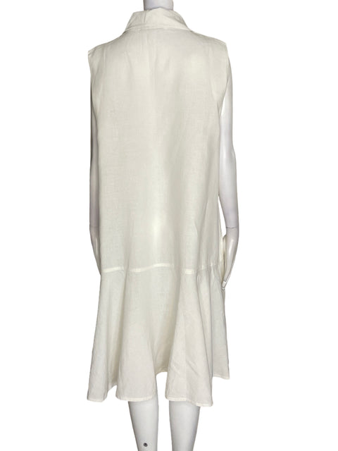Vestido Diosa Del Rio de Lino Sin mangas Vuelos Blanco - Talla L