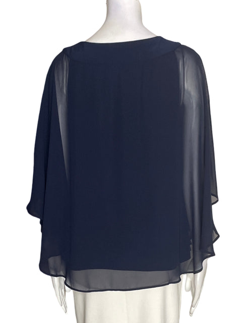 Blusa R&m Richards Pedreria Transparente Azul - Talla 12