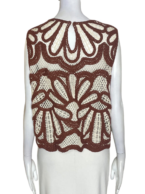 Blusa Sfera de Algodón Tejido Troquelado Marrón - Talla L