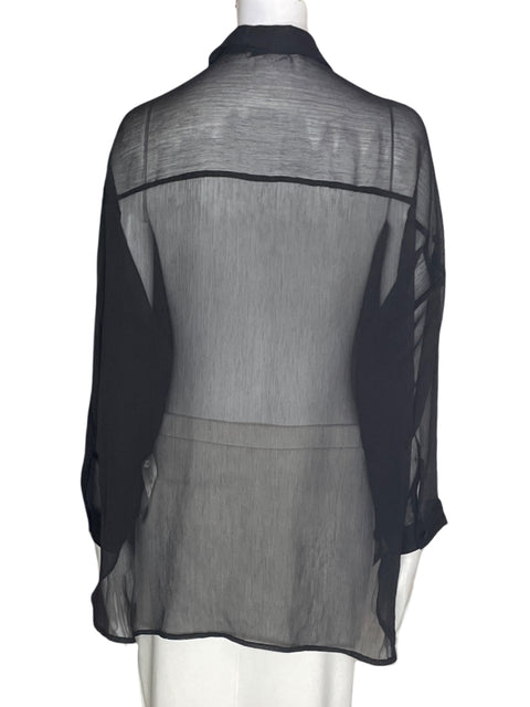 Camisa Uterque Apliques Transparente Negro - Talla S