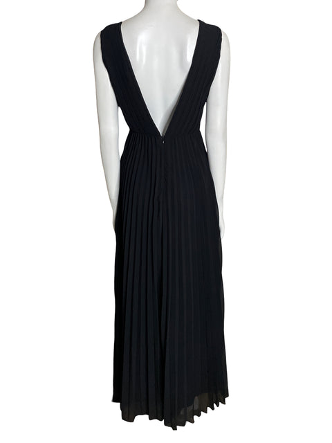 Vestido Muse Plisado Cuello v Negro - Talla S