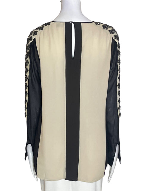 Blusa Rohit+rahul de Seda Pedreria Transparente Beige - Talla M