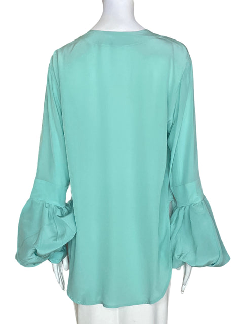 Blusa Silvia Tcherassi de Seda Abullonado Cuello v Verde - Talla M