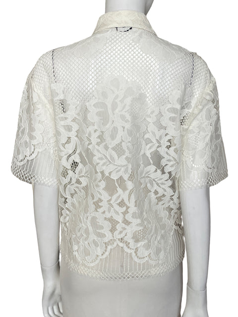 Blusa Mango de Algodón Encaje Manga corta Blanco - Talla M