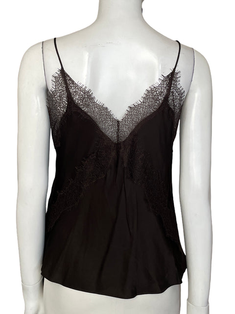 Blusa Massimo Dutti de Viscosa Satén Encaje Marrón - Talla M