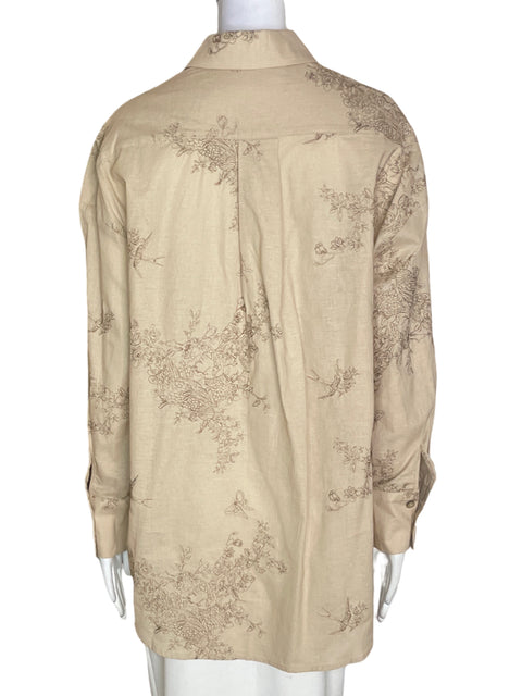 Camisa Moonkara de Algodón Bordado Botones Marrón - Talla S