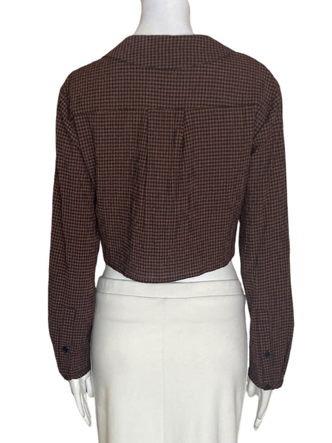 Blusa Zara de Algodón Cuello v Crop Marrón - Talla XS