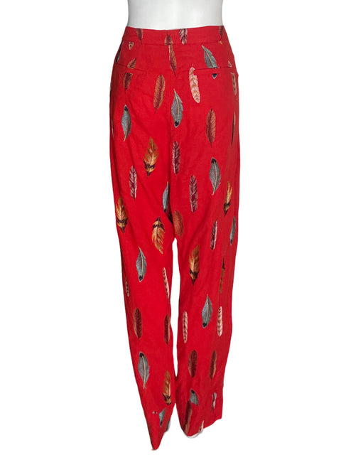 Pantalón Farm de Lino Estampado Elastico Rojo - Talla XL
