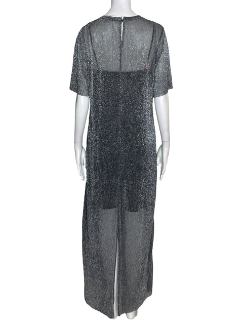 Vestido Mango Brillo Maxi Gris - Talla XL