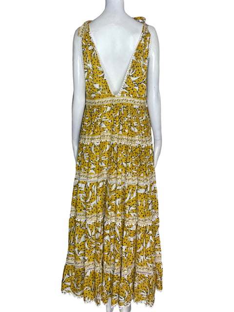 Vestido Farm de Algodón Estampado Cuello v Amarillo - Talla L