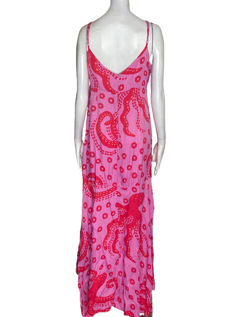 Vestido Farm de Viscosa Tiras Cuello v Rosado - Talla L