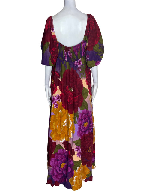 Vestido Farm Estampado Abullonado Rojo - Talla XL