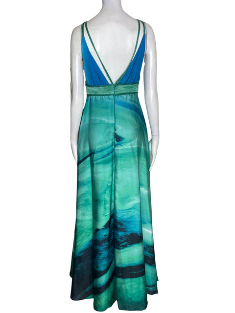 Vestido De Fiesta Sonia Peña Tiras Maxi Azul - Talla 6
