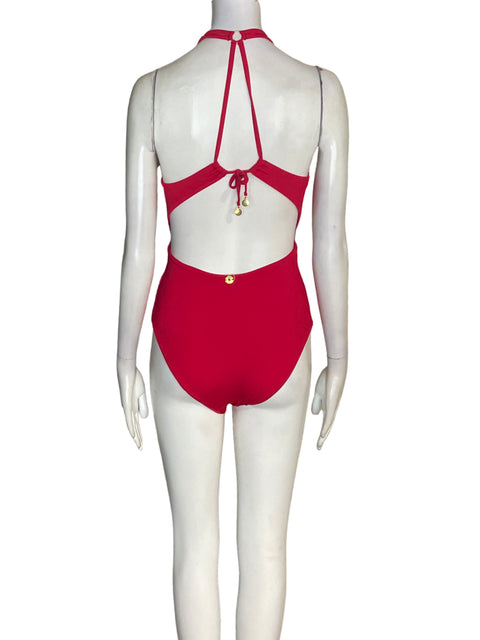Traje De Baño Onda de mar Enterizo Tiras Rojo - Talla XS