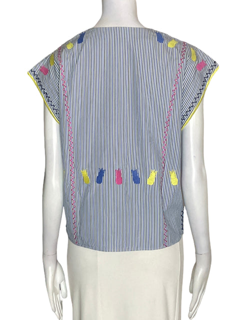 Blusa Paris Atelier de Algodón Bordado Rayas Azul - Talla 4