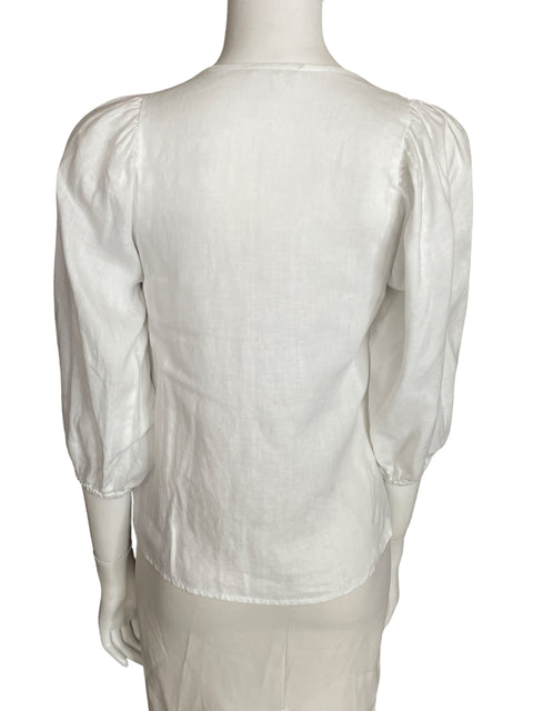Blusa Little Lies de Lino Mangas abullonadas Cuello v Blanco - Talla XS