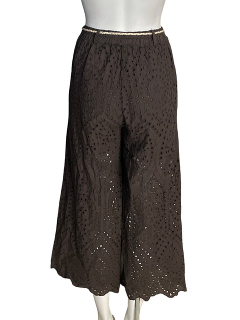 Pantalón Made In Italy Troquelado Palazzo Marrón - Talla S