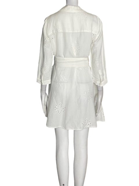 Vestido Zara de Algodón Fajon Troquelado Blanco - Talla M