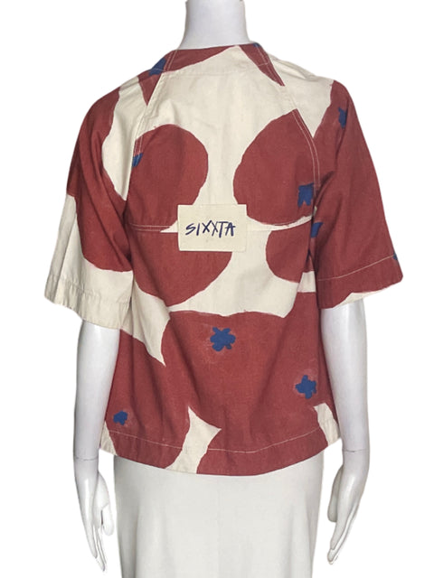 Blusa Sixxta de Algodón Botones Manga corta Marrón - Talla S