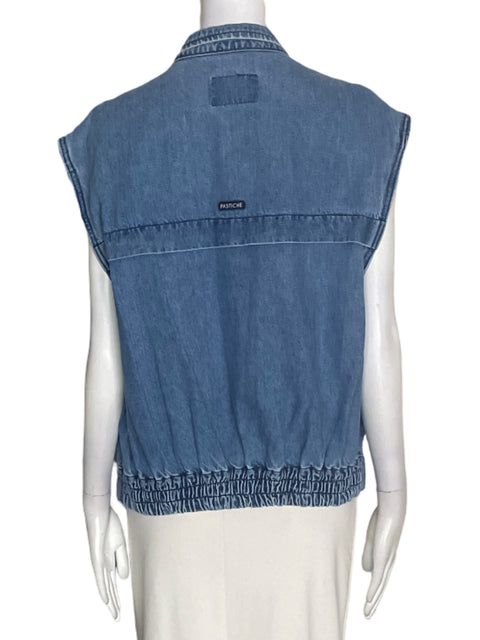 Chaleco Pastiche de Algodón Sin mangas Botones Azul - Talla U
