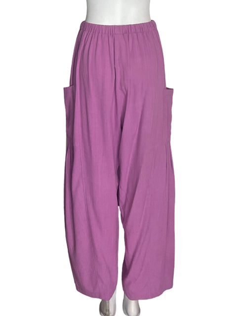 Pantalón Tarse de Lino Recto Bolsillo Rosado - Talla S