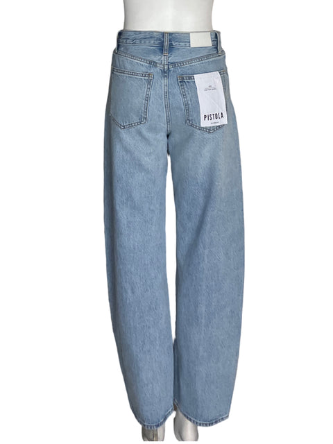 Pantalón Pistola de Algodón Recto Wide-leg Azul - Talla 24