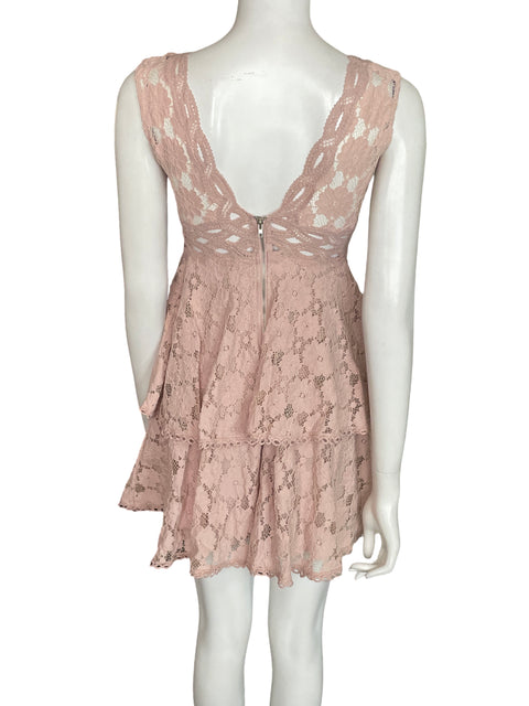 Vestido She+Sky de Algodón Encaje Cuello v Rosado - Talla M