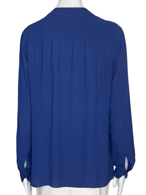 Blusa Ann Taylor Loft Liso Cuello v Azul - Talla S