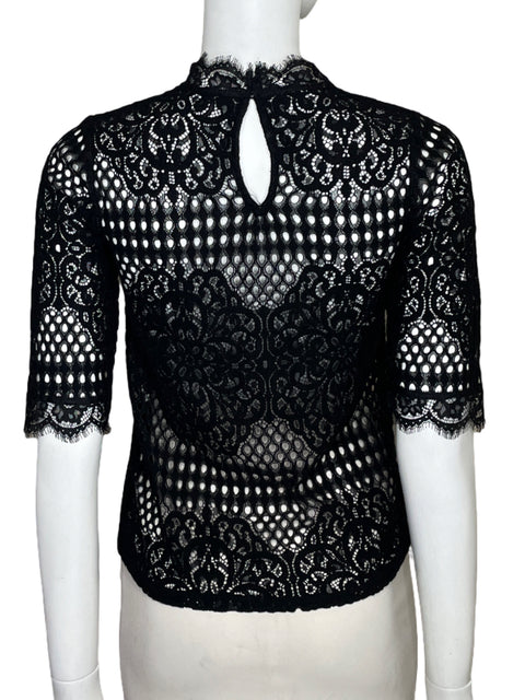 Blusa Zara Encaje Manga corta Negro - Talla M