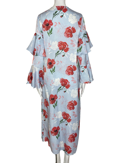 Kimono Samar Zarzour Estampado Fluido Azul - Talla M