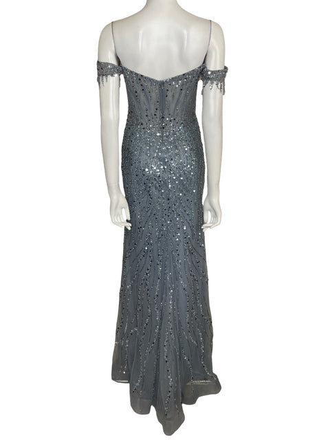 Vestido De Fiesta Ladivine By Cinderella Divine Lentejuelas Maxi Gris - Talla M