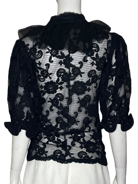 Blusa Teresa Valencia Liso Encaje Negro - Talla L