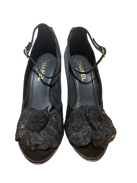 Calzado Chanel Sandalia Satin Tacón alto Negro - Talla 40
