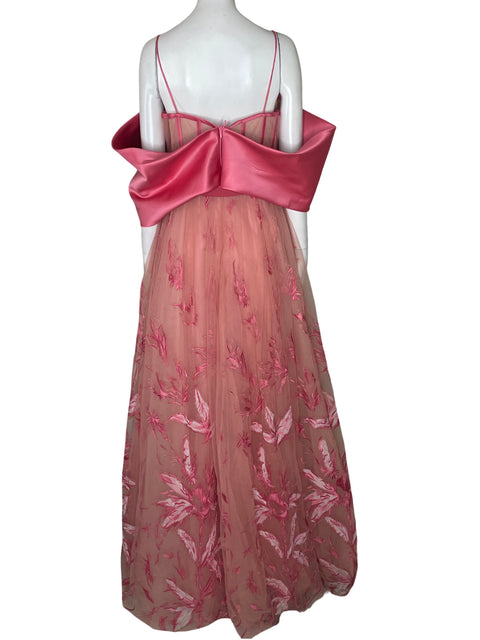 Vestido De Fiesta Monarosa Maxi Mangas caidas Tiras Rosado - Talla 46